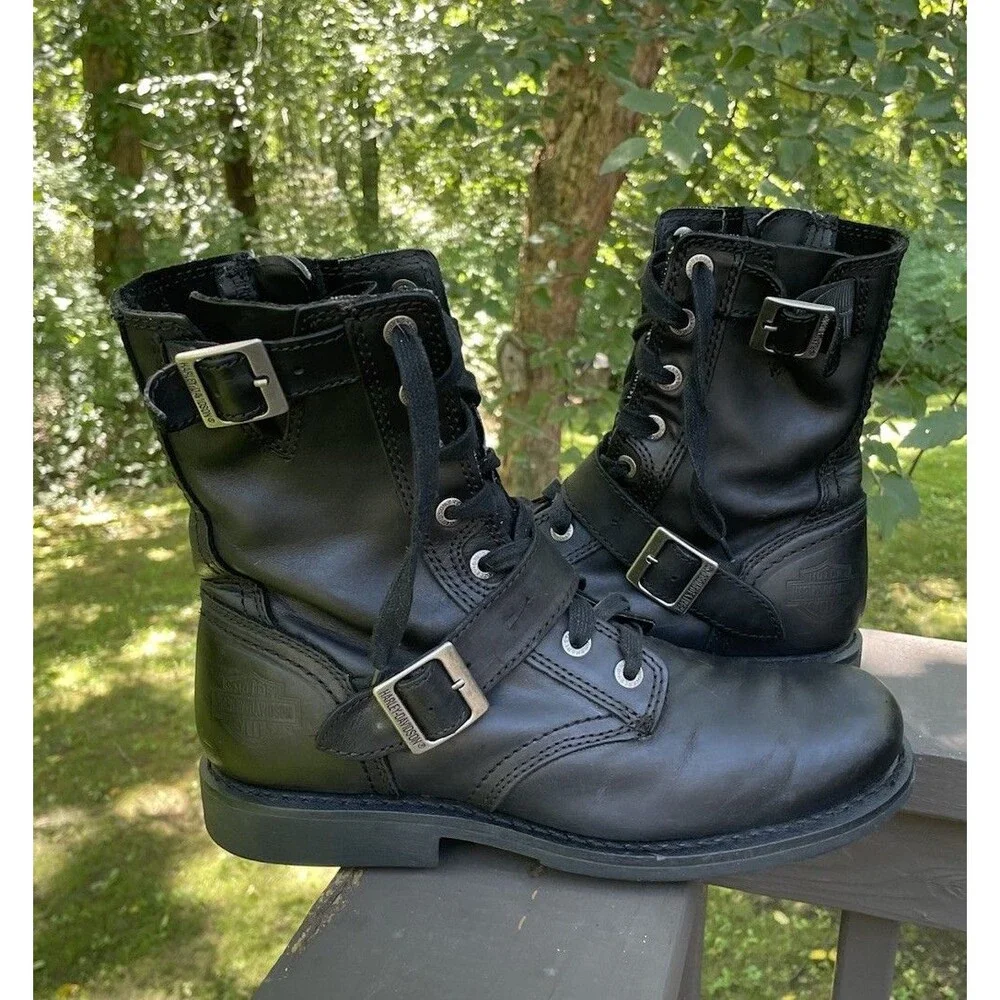 Harley Davidson Ranger Motorcycle Boots Men's 9.5 Black Leather Side Zip Biker